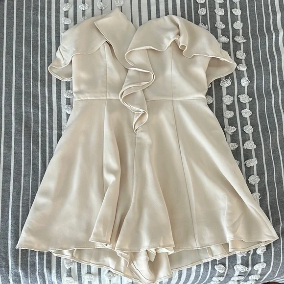 DO+BE | Pants & Jumpsuits | Elegant Cream Ruffle Strapless Romper | Poshmark
